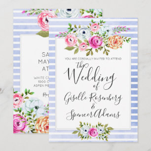 Moderne florale Wasserfarben Streifen Hochzeit Ein Einladung
