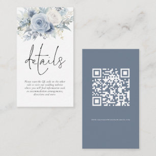 Moderne Florals QR Code Dusty Blue Wedding Details Begleitkarte