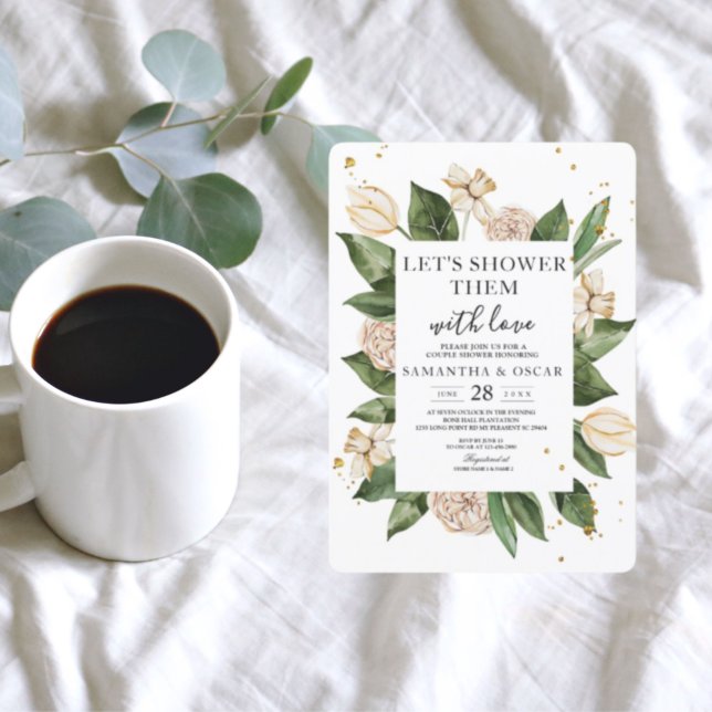 Moderne, florengrüne und gelbe Rahmen Einladung (Von Creator hochgeladen)