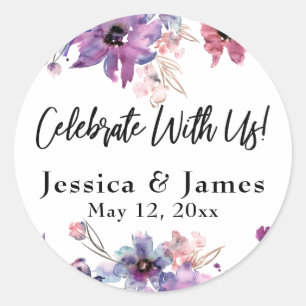 Moderne floriale Wasserfarbe feiert mit uns! Runder Aufkleber