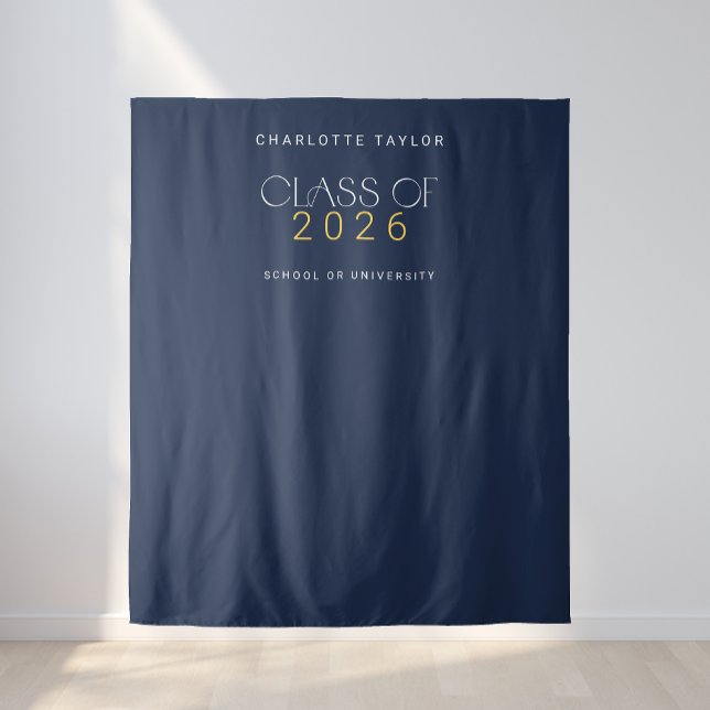 Moderne Flottenklasse 2025 Grad Foto Hintergrund Wandteppich (Modern Fete Navy Class of 2026 Grad Photo Backdrop)