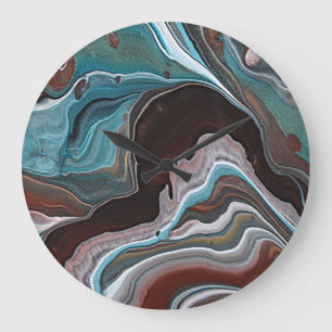 Moderne flüssige Acryl-Achat-Geode-Optik Braun Bla Große Wanduhr