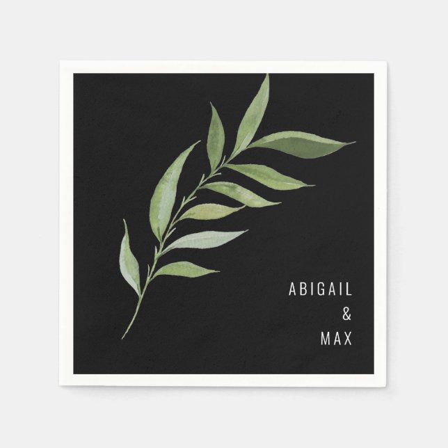 Moderne Foliage Black Wedding Napkins Serviette (Vorderseite)