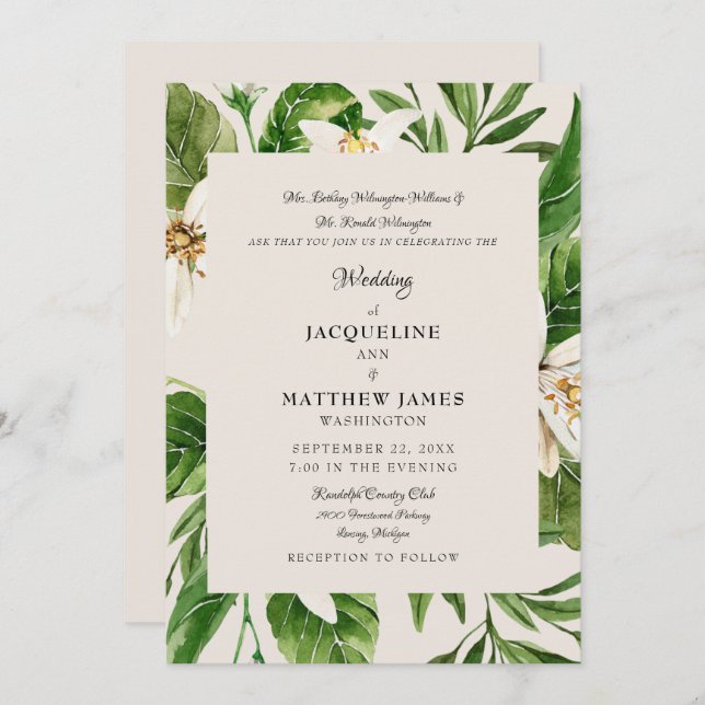 Moderne Foliage Elternschaft Cream Wedding Matte Einladung (Vorne/Hinten)
