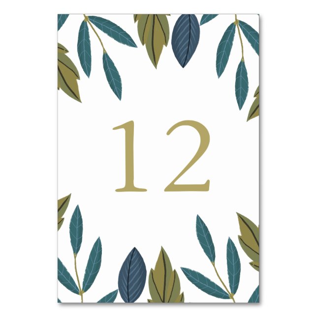 Moderne Foliage Floral Wedding Tischnummer (Vorderseite)