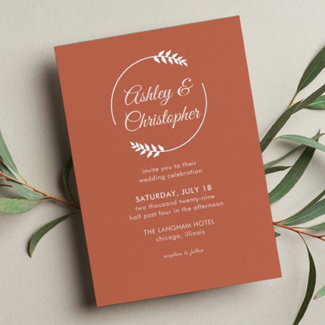 Moderne Foliage Frame Copper Red Wedding Folieneinladung (Von Creator hochgeladen)