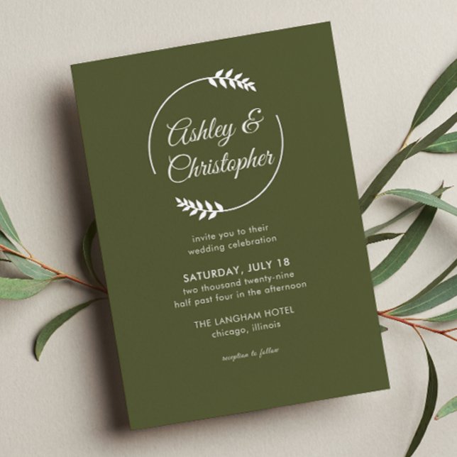 Moderne Foliage Frame Olive Green Wedding Folieneinladung (Von Creator hochgeladen)