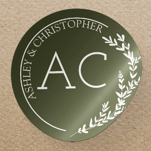 Moderne Foliage Frame Olive Green Wedding Runder Aufkleber
