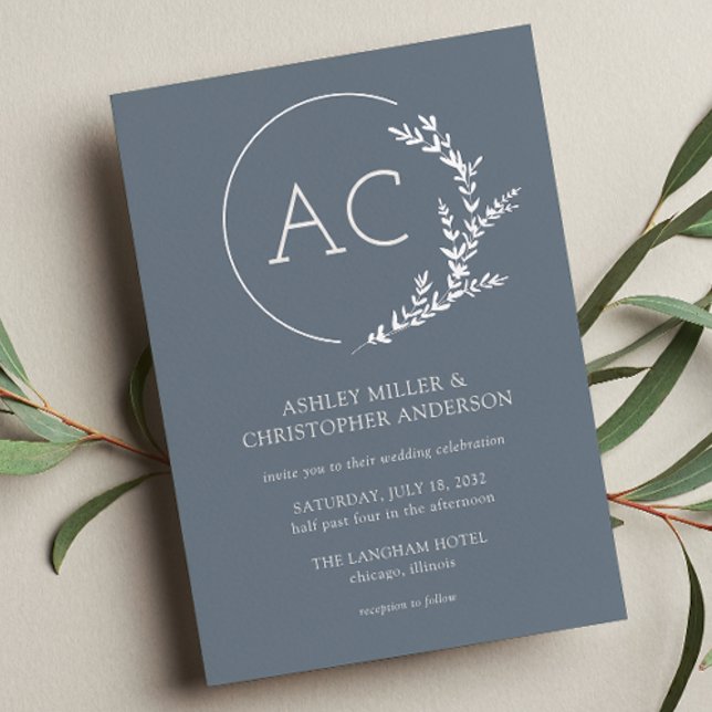Moderne Foliage Frame Slate Gray Wedding Folieneinladung (Von Creator hochgeladen)