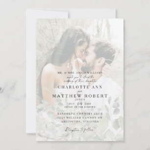 Moderne Foliage-Hochzeit mit verschlungenem Foto Einladung