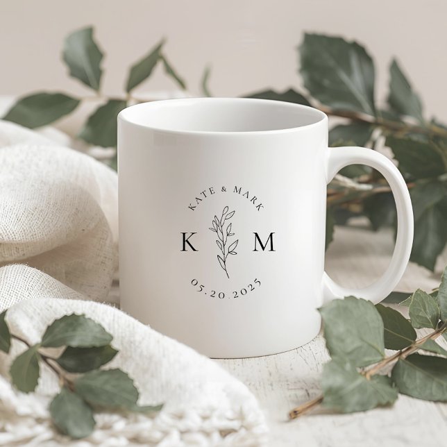 Moderne Foliage Initials Wedding Verlobung Gift Kaffeetasse (Von Creator hochgeladen)