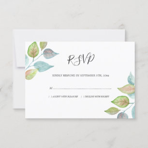 Moderne Foliage Watercolor Blätter Hochzeit RSVP Karte