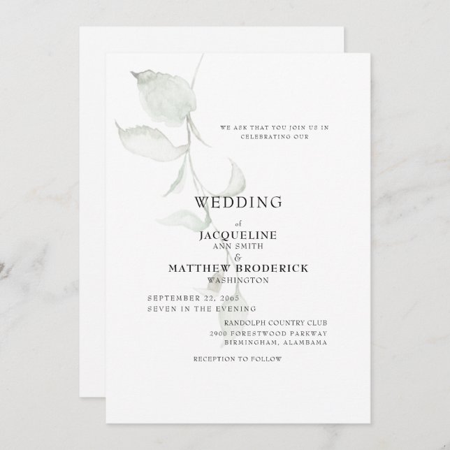 Moderne Foliage Wedding Einladung (Vorne/Hinten)