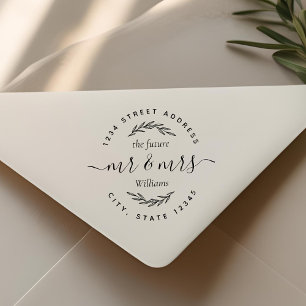 Moderne Foliage-Zukunft Mr Mrs Hochzeitsadresse Permastempel