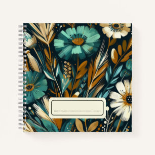 Moderne Folklorekunst - Aquamarine Kupfer-Wildblum Notizbuch