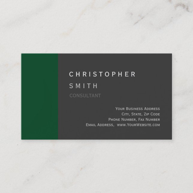 Moderne Forest Green Gray Standard Business Card Visitenkarte (Vorderseite)