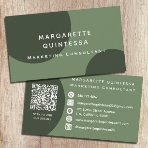 Moderne Forest Green und White QR Code Soziale Med Visitenkarte