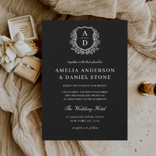 Moderne formale Wappen-Monogramm-Hochzeit Einladung