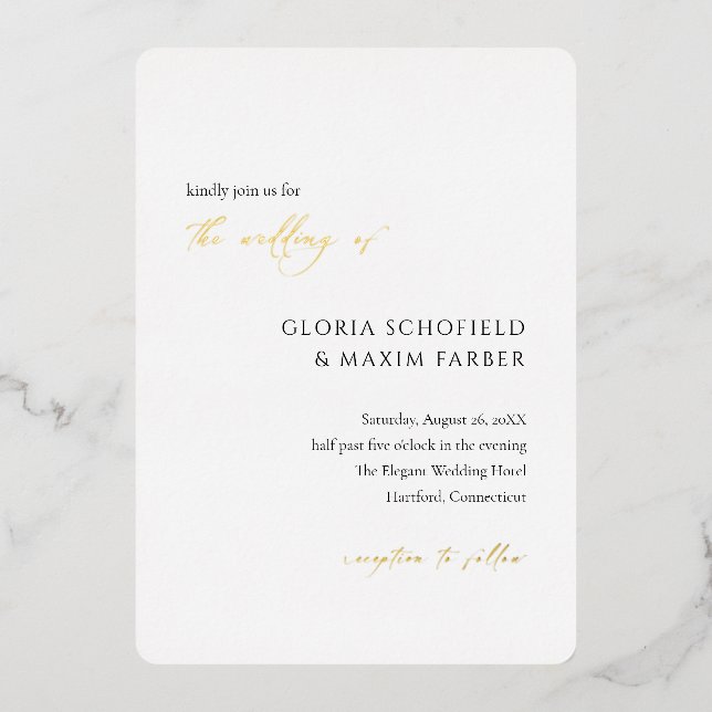 Moderne formelle Minimal Hochzeit Folieneinladung (Vorderseite)