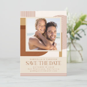 Moderne Formen und Linien Terrakotta-Foto-Hochzeit Save The Date