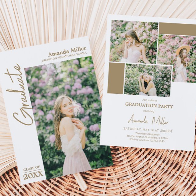 Moderne Foto Abschluss Ankündigung Einladung (Modern Graduation Photo Announcement Invitation with Front and Back)