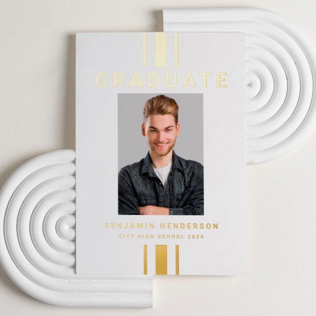 Moderne Foto Abschluss Gold Foil Ankündigung (Modern Photo Graduation Gold Foil Announcement Card)