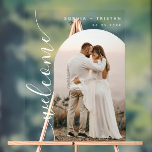 Moderne Foto Arch Wedding Willkommen Acrylschild