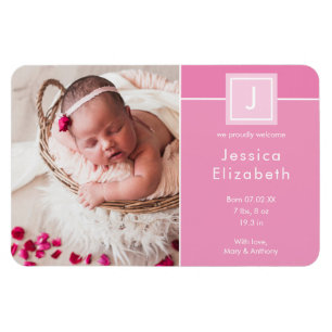 Moderne Foto Baby Mädchen Monogramm Geburtsanzeige Magnet