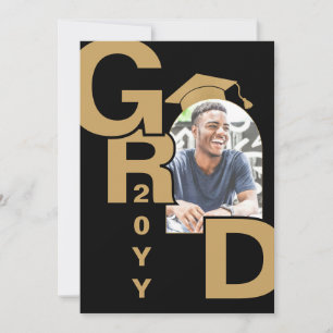 Moderne Foto Black Gold Abschluss Einladung