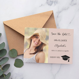 Moderne Foto-Blush-Pink neutrale Abschlussfeier Save The Date