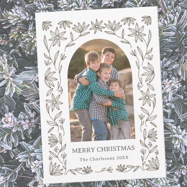 Moderne Foto Botanische Torbogen Weihnachten (Modern arch photo botanical line art Christmas holiday card)