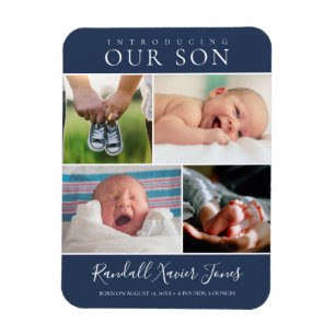 Moderne Foto Collage Baby Boy Ankündigung Blue Magnet