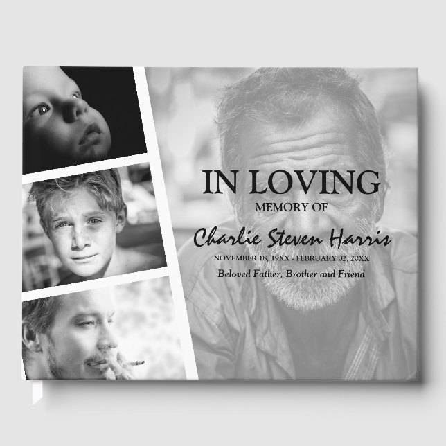 Moderne Foto Collage Beerdigung Gästebuch (Vorderseite)