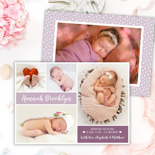 Moderne Foto Collage Birth Announccard Ankündigung (Von Creator hochgeladen)
