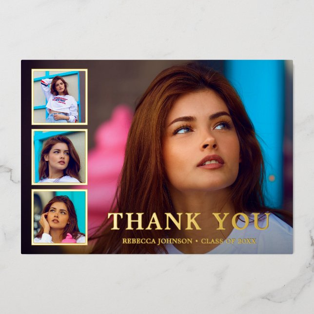 Moderne Foto Collage Eleganter Abschluss Folieneinladung (Vorderseite)