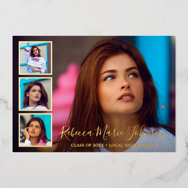 Moderne Foto Collage Eleganter Abschluss Folieneinladung (Vorderseite)