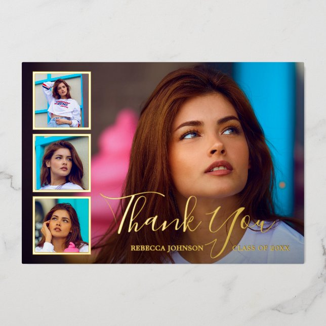 Moderne Foto Collage Eleganter Abschluss Folieneinladung (Vorderseite)