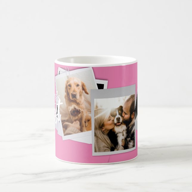 Moderne Foto Collage Familie mit Pet Pink Cup Kaffeetasse (Mittel)