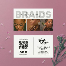 Moderne Foto-Collage-Haarflechter-QR-Code-Logo Visitenkarte