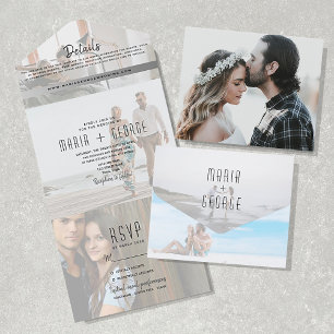 Moderne Foto-Collage-Hochzeit All In One Einladung