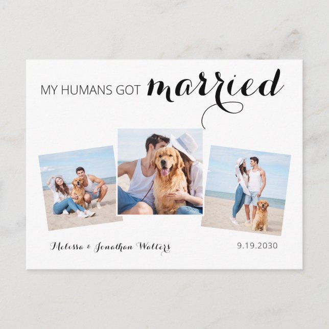 Moderne Foto Collage Hund Hochzeitfeier Ankündigungspostkarte (Vorderseite)