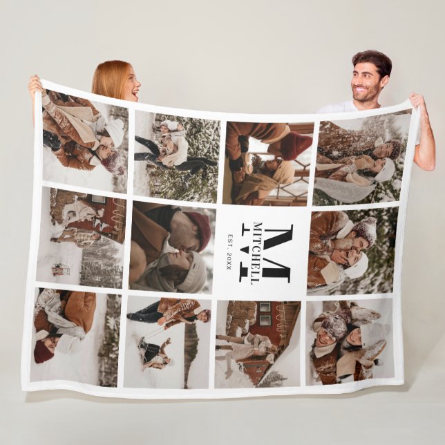 Moderne Foto Collage | Mit Monogramm Keepake Fleecedecke (Beispiel)