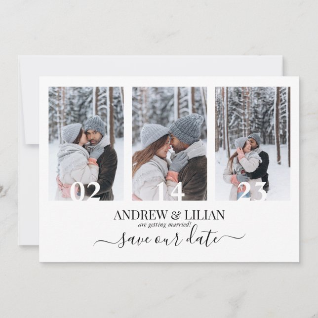 Moderne Foto Collage Monogram Minimalistisch Weddi Save The Date (Vorderseite)