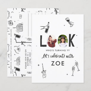 Moderne Foto-Collage Spaß Handgezeichneter Geburts Postkarte