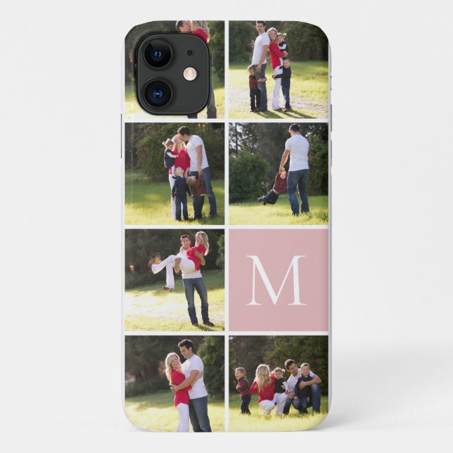 Moderne Foto-Collage und Monogramm-Rosa Case-Mate iPhone Hülle (Rückseite)