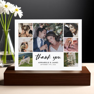 Moderne Foto Collage Wedding Vielen Dank Ankündigungspostkarte