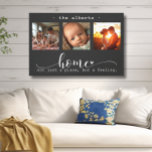 Moderne Foto Collage Zuhause nicht nur ein Ort Leinwanddruck<br><div class="desc">Diese atemberaubende Leinwand-Wandkunst zeigt eine schöne dreitulige Collage aus Foto, in der hochgeschätzte Erinnerungen ausgestellt sind, die mit der herzlichen Botschaft "Zuhause, nicht nur ein Ort, sondern ein Gefühl" geschmückt ist. Das elegante Schwarz-Weiß-Design, kombiniert mit exquisiter Schrift und Drucktypografie, schafft ein anspruchsvolles und dauerhaftes Stück, das jeden Innenstil ergänzt. Personalisieren...</div>