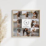 Moderne Foto-Collagen-Krangerfamilie Poster<br><div class="desc">Moderne Collage Foto Kranz monogramm Familie Schwarz-Weiß Geschenk Väter Tag,  Mütter Tag,  Geburtstag,  Weihnachten,  Jubiläum Wohngestaltung Zuhause Kunst Plakatdesign.</div>