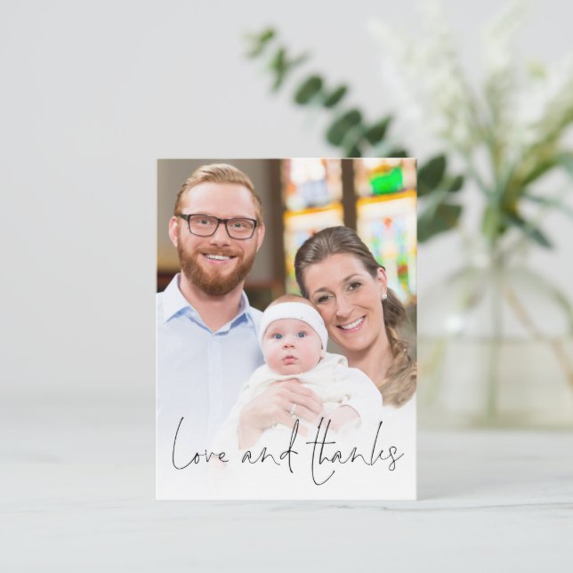 Moderne Foto Cross Christening Taufe Liebe dank Postkarte (Stehend Vorderseite)