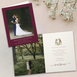 Moderne Foto Dank Dinosaurier Hochzeit Burgunderro Dankeskarte